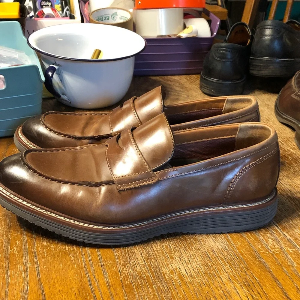 Johnston & Murphy Two-Tone Brown Leather Penny Loafers